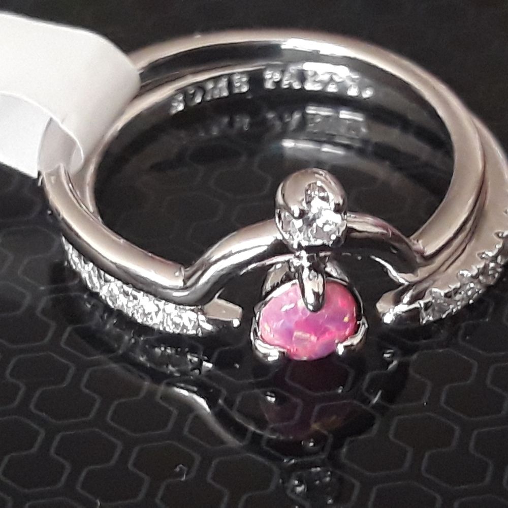 Bomb Party Jewelry Unspoken Dreams Pink Fire Opal Stacked Ring - Size 6